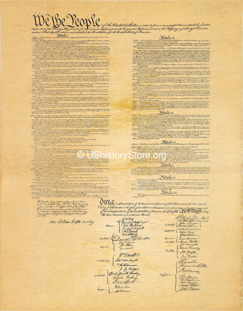 United States Constitution, Authentic Replica Printed on Antiqued Genuine  Parchment. 12.5 x 19