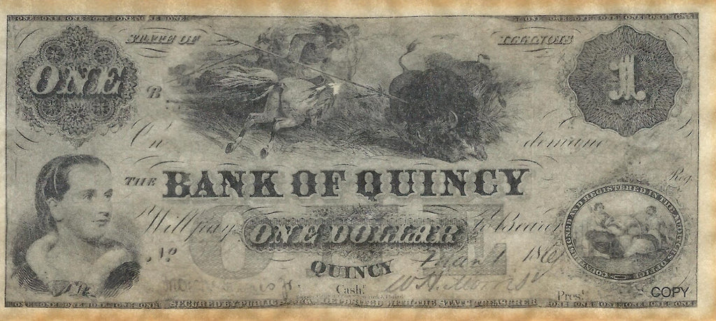 Union Banknote, 1865. /Nstate Of Pennsylvania Banknote For One Dollar  Issued By The Bank Of Montgomery County, 1865, And Featuring Portraits Of  Four Union Officers From Montgomery County (Clockwise From Top Left