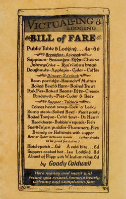Colonial Bill of Fare Tavern Dinner Menu