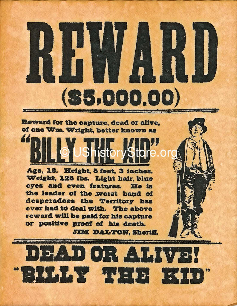 Lionel Green Street dobbelt Habubu Billy the Kid $5,000 Reward Wanted Poster – store.ushistory.org