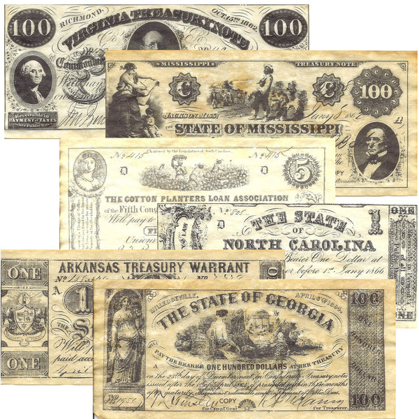 Confederate States Civil War Era Replica Currency Set A