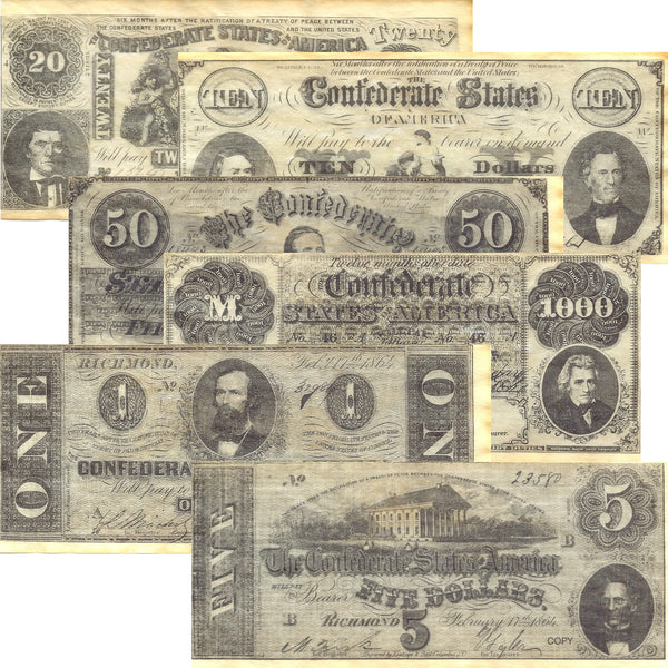 Confederate States Civil War Era Replica Currency Set C