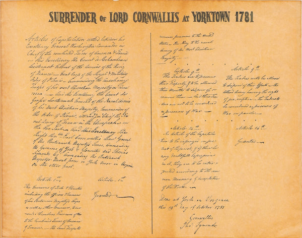 Articles of Capitulation - handwritten copy 1781