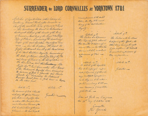 Articles of Capitulation - handwritten copy 1781