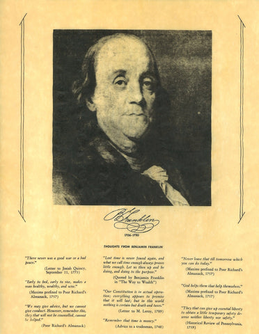 Benjamin Franklin - Portrait and Thoughts