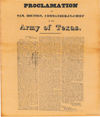 Proclamation of Sam Houston 1835