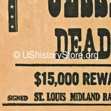 James Brothers $25,000 Reward Wanted Poster