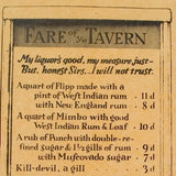 Colonial Era "Fare of Ye Tavern" Wine & Liquor Menu