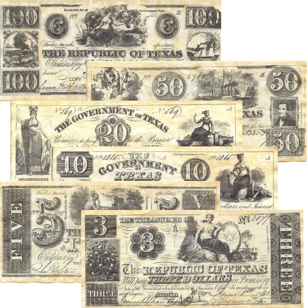 Republic of Texas Replica Currency 1838-1841