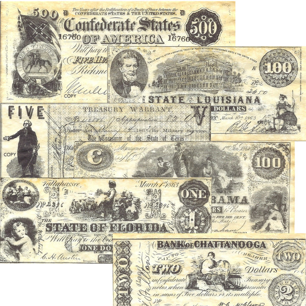 Confederate States Civil War Era Replica Currency Set B
