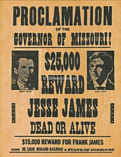 James Brothers $25,000 Reward Wanted Poster