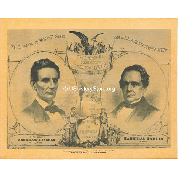 Abraham Lincoln &  Hannibal Hamlin 1860 Campaign Poster