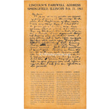 Abraham Lincoln - Farewell Address, Springfield, IL, Feb. 11, 1861